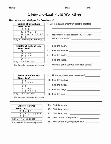 Stem and Leaf Plots Worksheet Fresh Use the Stem and Leaf Plot for Exercises 1 3 in 2020 ...