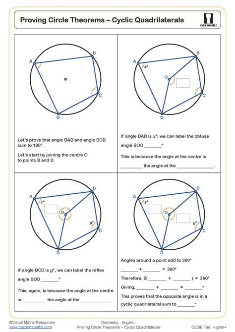 Proving Circle Theorems - Cyclic Quadrilaterals Worksheet | Fun and Engaging PDF Worksheets