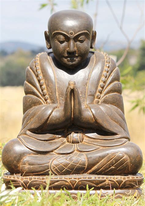 SOLD Stone Praying Buddhist Monk Statue 24" (#100ls319): Lotus Sculpture