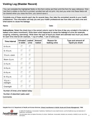 Incontinence Log Printable