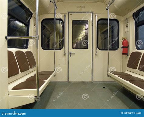 Interior of a subway train stock image. Image of handrail - 1909929