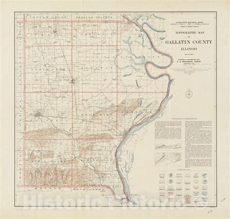 Historical Map, 1916 Topographic map of Gallatin County, Illinois, Vin ...