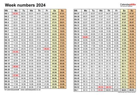 2024 Calendar With Week Numbers Printable - Gwyn Yasmeen