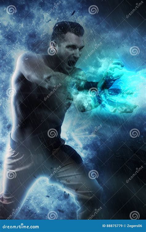 Superhuman Making an Energy Blast Stock Image - Image of powerful ...