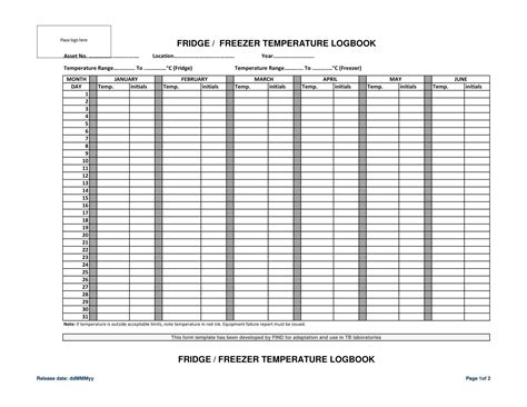 Free Printable Temperature Log Templates [Excel, Word, PDF] Refrigerator/Freezer