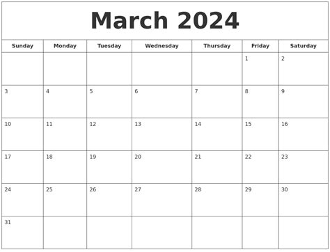 March 2024 Printable Calendar