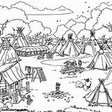 A Scene Of Native American Village Coloring Page  For Kids sketch template
