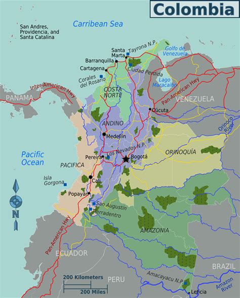 Map of Colombia (Overview Map/Regions) : Worldofmaps.net - online Maps and Travel Information