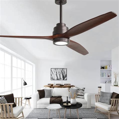 American Retro LED Ceiling Fan For Living Room 110V/220V Wooden Ceiling Fans With Lights 60 Inch ...