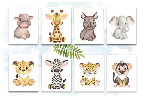 Safari baby animals digital watercolor clipart. Nursery prints By Evgeniia Grebneva Painting ...