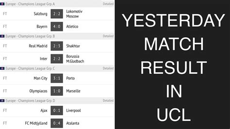 Yesterday match results in UCL - YouTube