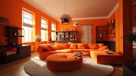 Premium Photo | Stylish sofa with table in living room orange shades