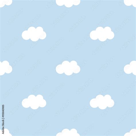 Flat design cute blue sky with clouds seamless pattern background. 素材庫 ...