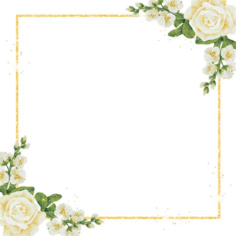 buquê de rosas brancas em aquarela com moldura quadrada de luxo dourado 11228780 PNG