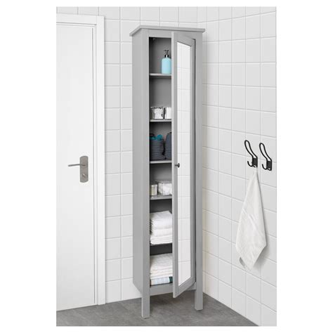 HEMNES Hoge kast met spiegeldeur - grijs - IKEA | Tall bathroom storage cabinet, Tall bathroom ...