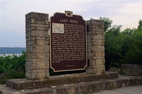 Lake Pepin marker on the Wisconsin side of the Mississippi river near Maiden Rock, Wisconsin.