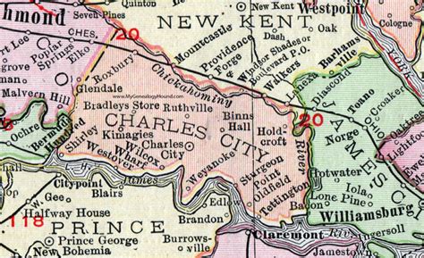 Charles City County, Virginia, Map, 1911, Rand McNally, Ruthville ...