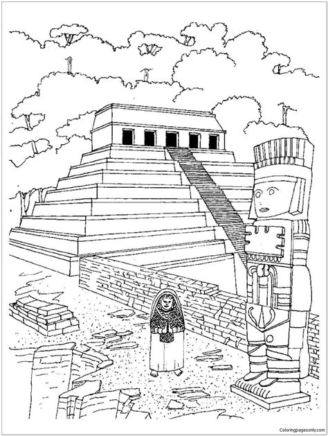 Aztec Temples Coloring Page - Free Printable Coloring Pages