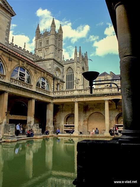 Bath, England - Beautiful view of Bath Abbey from the lower level of the Roman Baths Museum.