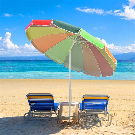 Yescom Rainbow Beach Umbrella 30+ UV Protecting Sunshade with Tilt Button Sand Anchor and Case ...