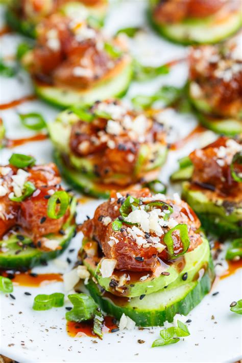 Spicy Tuna and Avocado Cucumber Sushi Bites - Closet Cooking