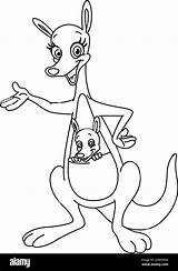 Outlined Happy mother kangaroo With A Joey Vector Line Art  sketch template