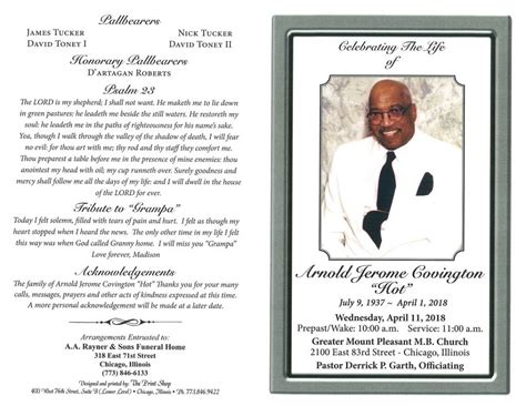 Arnold Jerome Covington Obituary | AA Rayner and Sons Funeral Homes