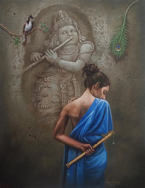 Buy Mira and Krishna Painting with Oil on Canvas by Gopal Sharma | IndiGalleria