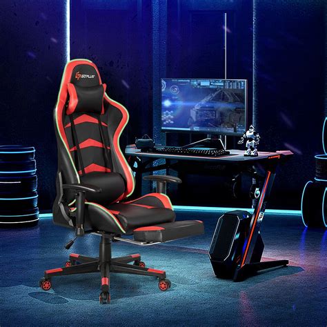 Massage LED Gaming Chair with Lumbar Support & Footrest | Gaming chair ...