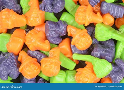 Macro Halloween Gummy Worms Witches Brooms Cats Candy Stock Photo ...