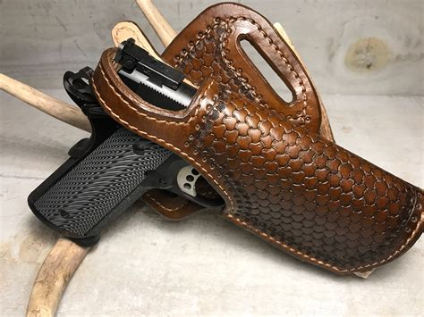 Handmade 1911 Leather Holster with Thumb Strap