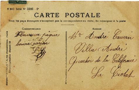 Original, vintage, French postcard back. | French postcard, Postcard, Antique postcard