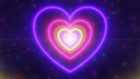 Neon Lights Love Heart Tunnel and Romantic Abstract Glow Particles ...