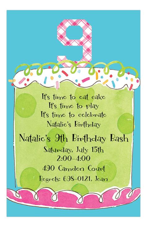 9th Birthday Invitation Wording