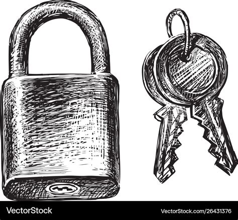 Hand drawings a lock and keys Royalty Free Vector Image