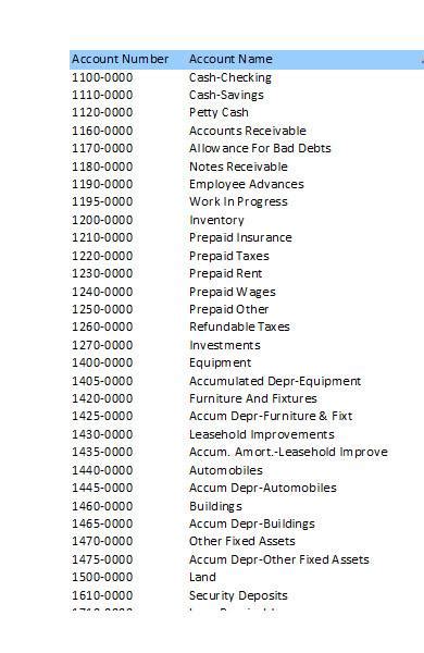 Sample Chart Of Accounts In Excel Format