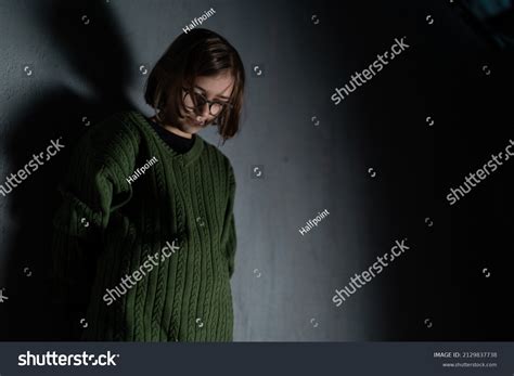 Sad Little Girl Alone Darkness Standing Stock Photo 2129837738 ...