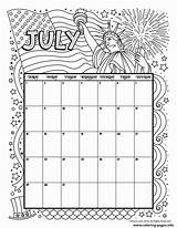 July Coloring Calendar Page Printable sketch template
