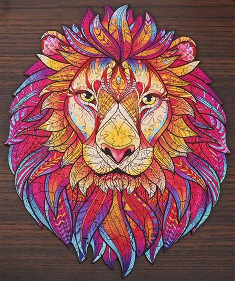 Colorful Lion Drawing on Wood | Contemporary Art