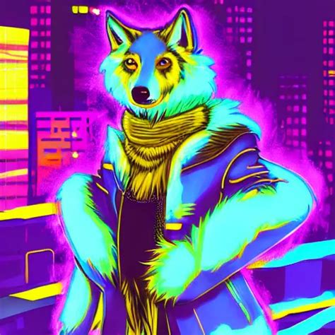 beautiful furry art portrait digital art, vibrant neon | Stable ...