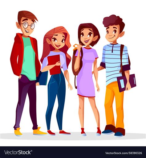 Cartoon cheerful college students set Royalty Free Vector