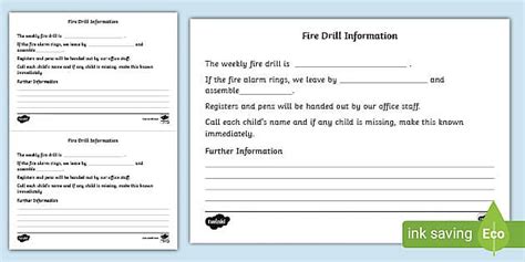 Fire Drill Information Writing Template (teacher made)