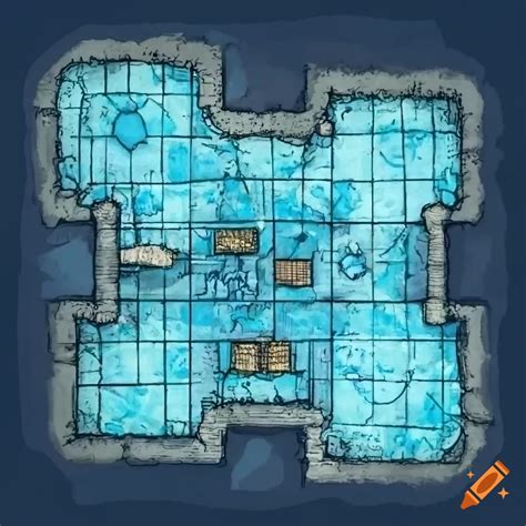 Highly detailed top-down battle map of an ice temple on Craiyon
