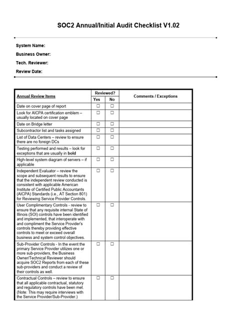 SOC2 Annual Initial Audit Checklist v1 02 Master | Download Free PDF ...