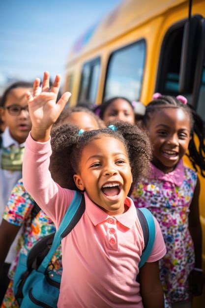 Premium AI Image | Smiling kids in school bus