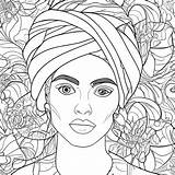 Coloring Page Girl In A Turban And Flowers · Creative Fabrica sketch template