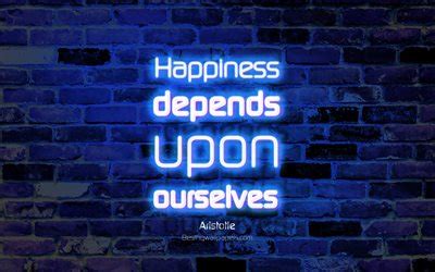 Download wallpapers Happiness depends upon ourselves, 4k, blue brick ...