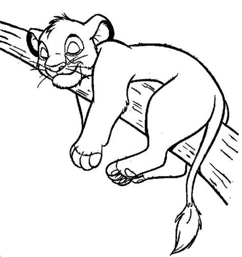 Simba Sleeping On Branch Of Tree Lion King Coloring Page | Coloring ...