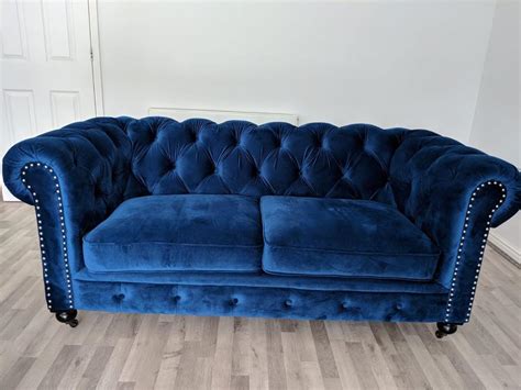 Beautiful Royal Blue Velvet Chesterfield Sofa | in Keston, London | Gumtree