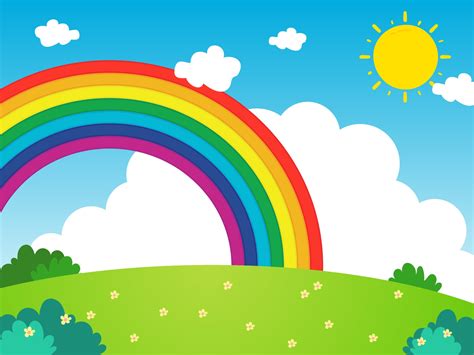 Rainbow with clouds and sun background 2220745 Vector Art at Vecteezy